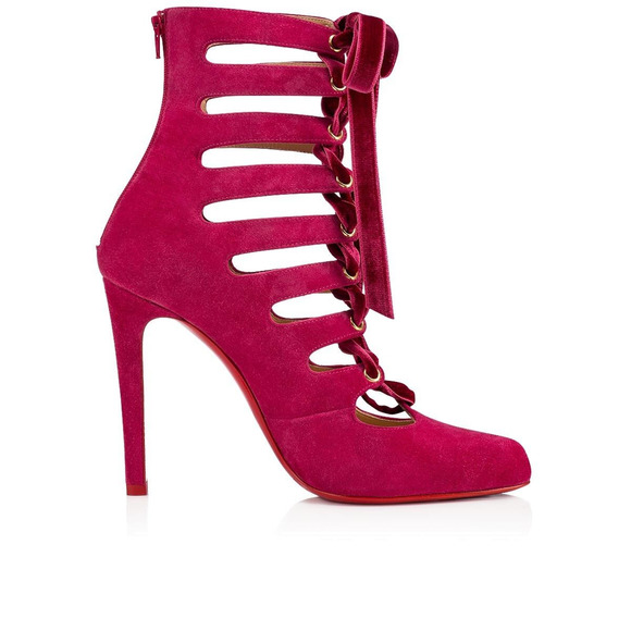 Christian Louboutin Spinetita 100 Loulou Pink Lace Up Sandal Heel Bootie 37.5 - Picture 8 of 12